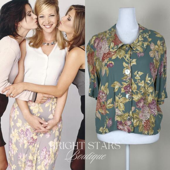Tops - Rare Green Floral Top ALT ASO Phoebe Buffay Friends VTG 90s Made in USA
